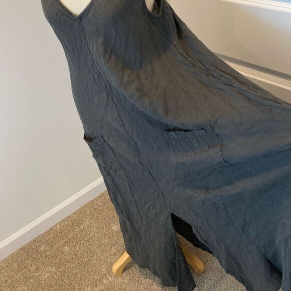 CP Shades Linen Maxi Dress Gray Sleeveless Pockets Minimalist Lagenlook MEDIUM - Picture 4 of 11